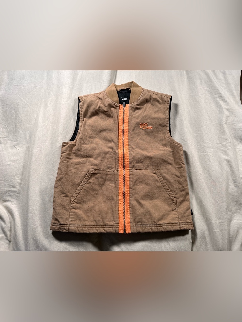 Vans Women’s Lizzie Armanto Vest Light Brown Orange Accents Small Retro Workwear